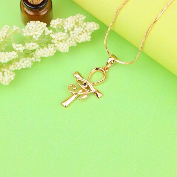 "Rose Gold Ankh Cross Pendant with Eye of Horus Design, XPPT1226 - Picture 6 of 13